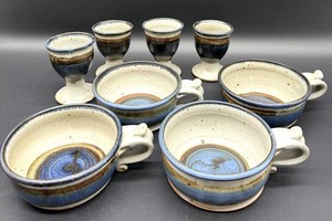 Ulmer Studio Art Pottery Goblets & Handled Bowls Set of 8