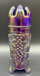 Antique Northwood Amethyst Carnival Glass Grape & Cable Hatpin Holder