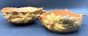 Roseville Pottery USA 457-8 & 459-8 Art Pottery Bowls (Lot of 2) - Clematis