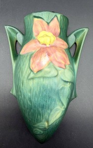 Vintage Art Pottery Floral Wall Pocket Vase - Clematis