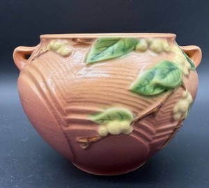 Vintage Roseville Pottery Floral Basket Vase - Snowberry IJ4