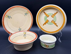 Roseville Pottery Juvenile Rabbit & Sunbonnet Sue Dish Set (Lot of 4)