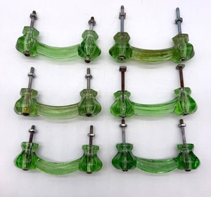 Vintage Green Glass Drawer Pulls - Set of 6 - 3 on Center #1