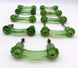 Green Glass Cabinet Pulls (Lot of 9)