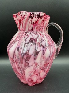 Fenton Cranberry Spatter Glass Pitcher With Pink Swirl Pattern