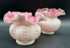 Fenton Pink and White Art Glass Vases