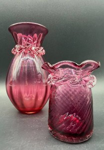 Pink Pilgrim Art Glass Vases With Ruffled Rims (Lot of 2)
