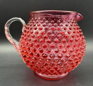 Fenton Cranberry Hobnail Glass Pitcher
