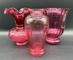 Fenton and Pilgrim Pink Glass Vase Trio (Lot of 3)