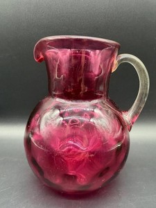Pilgrim Cranberry Glass Pitcher With Clear Handle