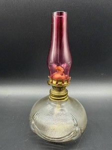 Vintage Glass Oil Lamp With Cranberry Chimney