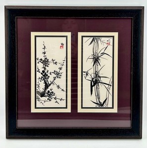Framed Chinese Ink Art Diptych