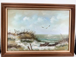 Signed Berle - Beach Scene Painting - 43 X 31 Framed