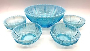 Northwood Art Glass Drapery Blue Berry Bowl Set (5 Piece)