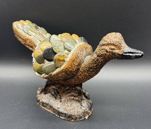 Mid Century Handmade Cement Bird Sculpture With Pebble Inlay