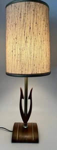 Vintage Mid Century Teak Lamp 24 in With Original Shade