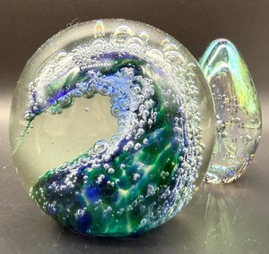Iridescent Art Glass Paperweights (Lot of 2) including Ocean Wave