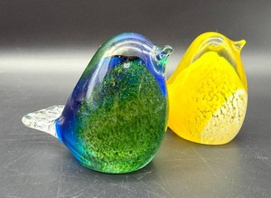 Art Glass Bird Figurines (Lot of 2) Yellow and Blue
