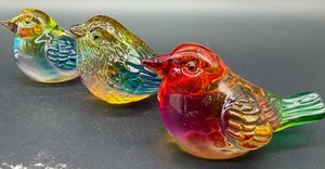 Iridescent Glass Bird Figurines (Lot of 3) Rainbow Color
