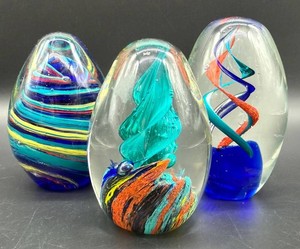 Art Glass Paperweights 4 in (Lot of 3)