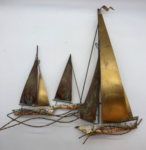 Vintage Curtis Jere Brass Sailboat Wall Sculpture 24 X 26 in