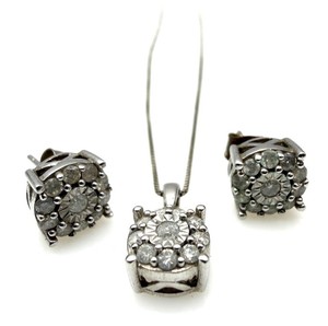 Sterling Silver Natural Diamond KRN Pendant Necklace & Earring Set (3pc)