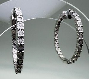 Pair of Natural Diamond Sterling Silver Hoop Earrings