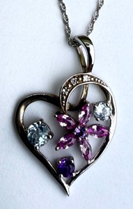925 Sterling Silver Natural Gemstone Heart Pendant Necklace 18 in