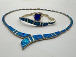 Sterling Silver Mexican Opal Jewelry Set - Necklace, Ring, Bracelet