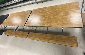 Long Rectangular Wood-Grain Laminate Cafeteria Tables  121.5 x 29.75 x 29
