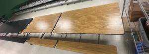 Long Rectangular Wood-Grain Laminate Cafeteria Tables  121.5 x 29.75 x 29 (L-Kitchen)