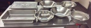 stainless steel pans, mixing bowls strainer (L-Kitchen)