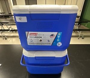 2-Coleman excursion cooler with handle, 16 quart, blue and white