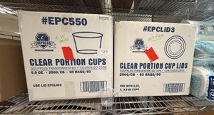 clear portion cups with clear portion lids cup packs 5.25 packs lids 25% full box (L-Kitchen)
