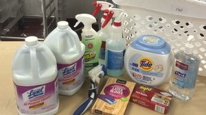 assortment of cleaning supplies (L-Kitchen)