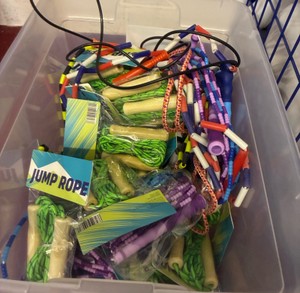 tote of jump ropes (Gym)