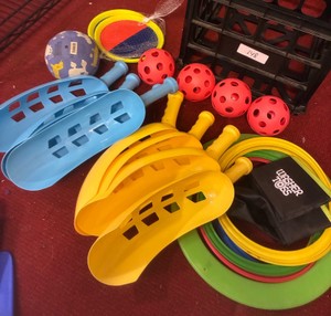 Scoops, balls and washer toss