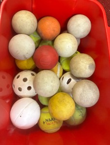 lacrosse balls, wiffle balls, and tennis balls (Gym)