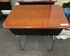 Virco Lift-Lid Student Desk, Walnut Laminate Top with Metal Book Box