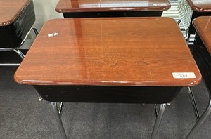 Virco Lift-Lid Student Desk, Walnut Laminate Top with Metal Book Box