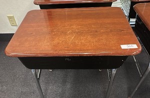 Virco Lift-Lid Student Desk, Walnut Laminate Top with Metal Book Box