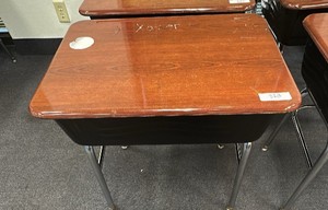 Virco Lift-Lid Student Desk, Walnut Laminate Top with Metal Book Box
