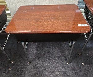 Virco Lift-Lid Student Desk, Walnut Laminate Top with Metal Book Box