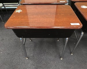 Virco Lift-Lid Student Desk, Walnut Laminate Top with Metal Book Box
