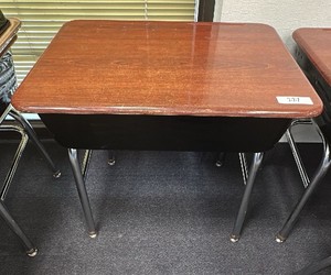 Virco Lift-Lid Student Desk, Walnut Laminate Top with Metal Book Box