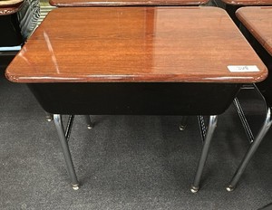 Virco Lift-Lid Student Desk, Walnut Laminate Top with Metal Book Box
