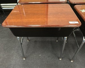 Virco Lift-Lid Student Desk, Walnut Laminate Top with Metal Book Box