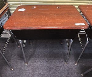 Virco Lift-Lid Student Desk, Walnut Laminate Top with Metal Book Box