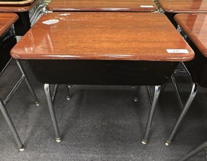 Virco Lift-Lid Student Desk, Walnut Laminate Top with Metal Book Box