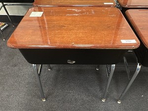 Virco Lift-Lid Student Desk, Walnut Laminate Top with Metal Book Box